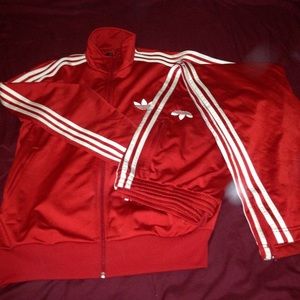 grey and red adidas tracksuit